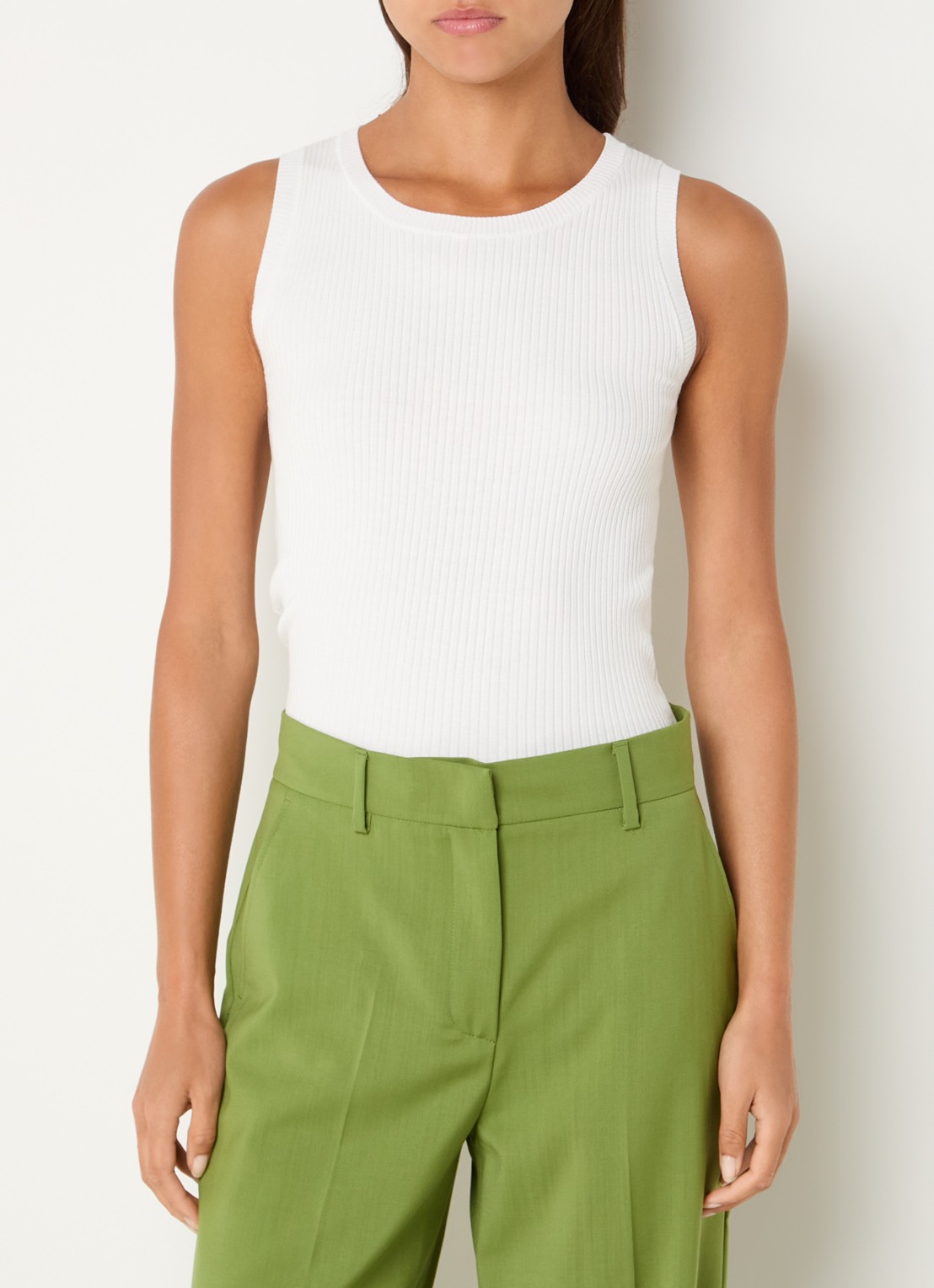 Max Mara Visivo high waist straight fit pantalon van scheerwol - detail 2 groen