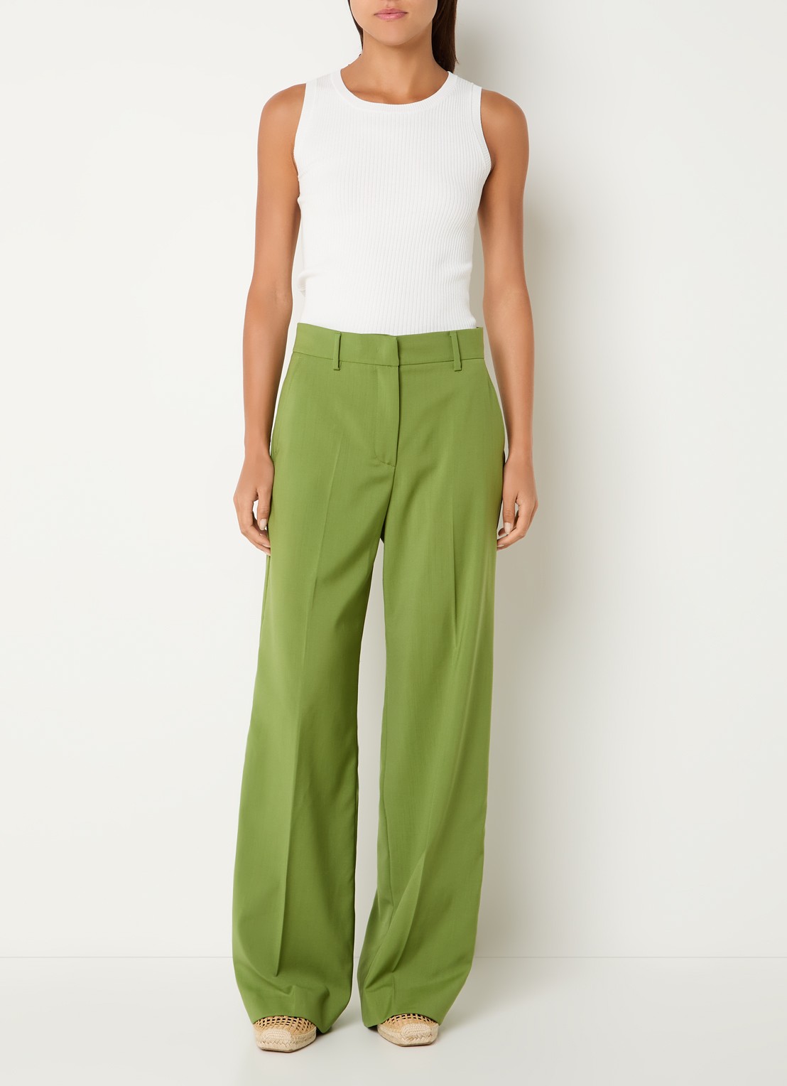 Max Mara Visivo high waist straight fit pantalon van scheerwol - voorkant groen