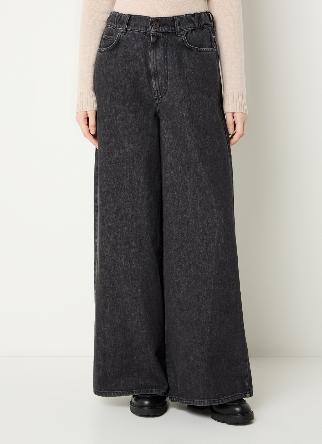 Max Mara Vortice high waist wide leg jeans met gekleurde wassing - detail 2 antraciet