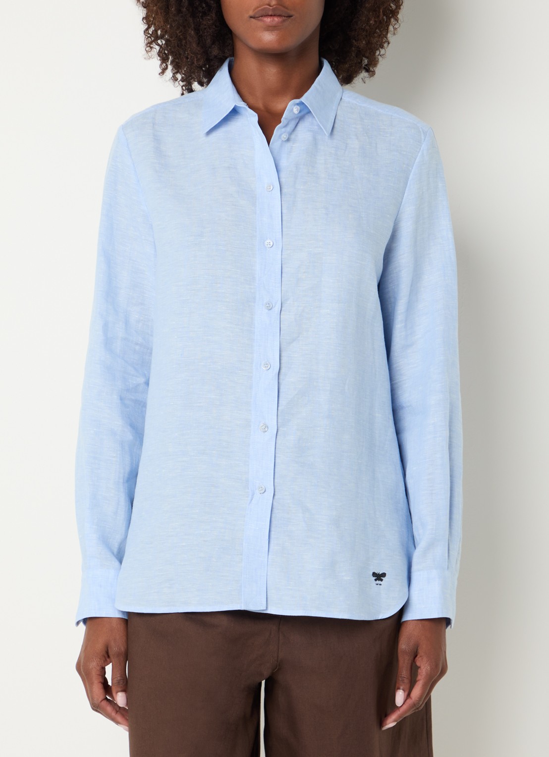 Max Mara Werner blouse van linnen - detail 2 lichtblauw