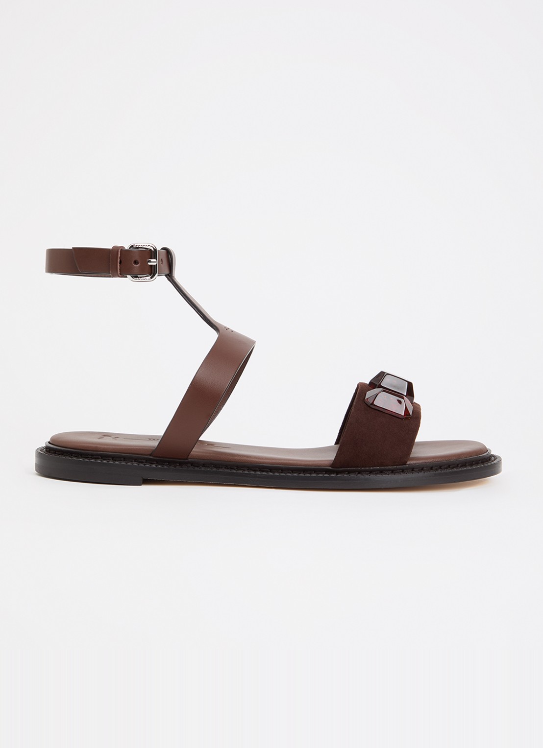 Max Mara Wkaasta sandaal van leer met suède detail - voorkant 5 bruin
