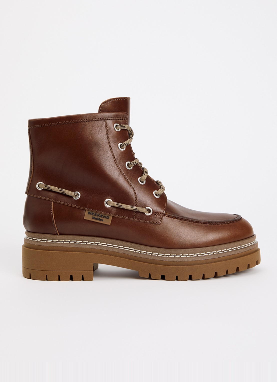 Max Mara Wkapantone veterboot van leer - voorkant roodbruin