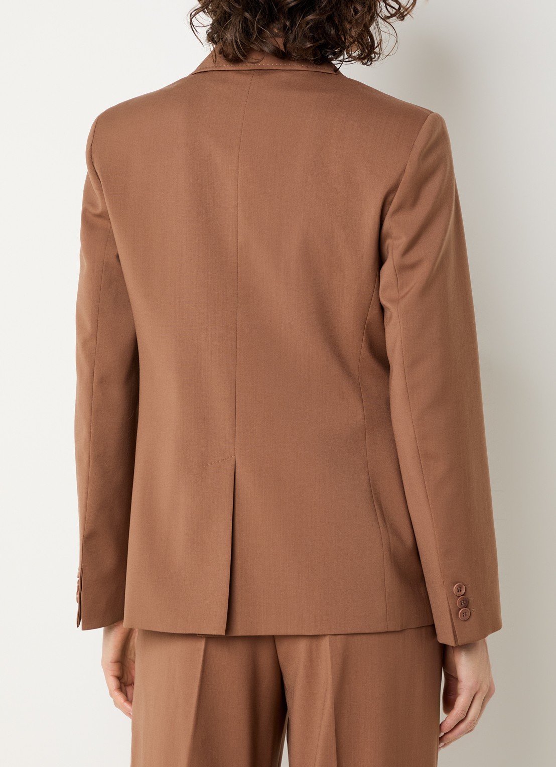 Max Mara Zinnia double-breasted blazer van scheerwol met opgestikte zakken - achterkant cognac