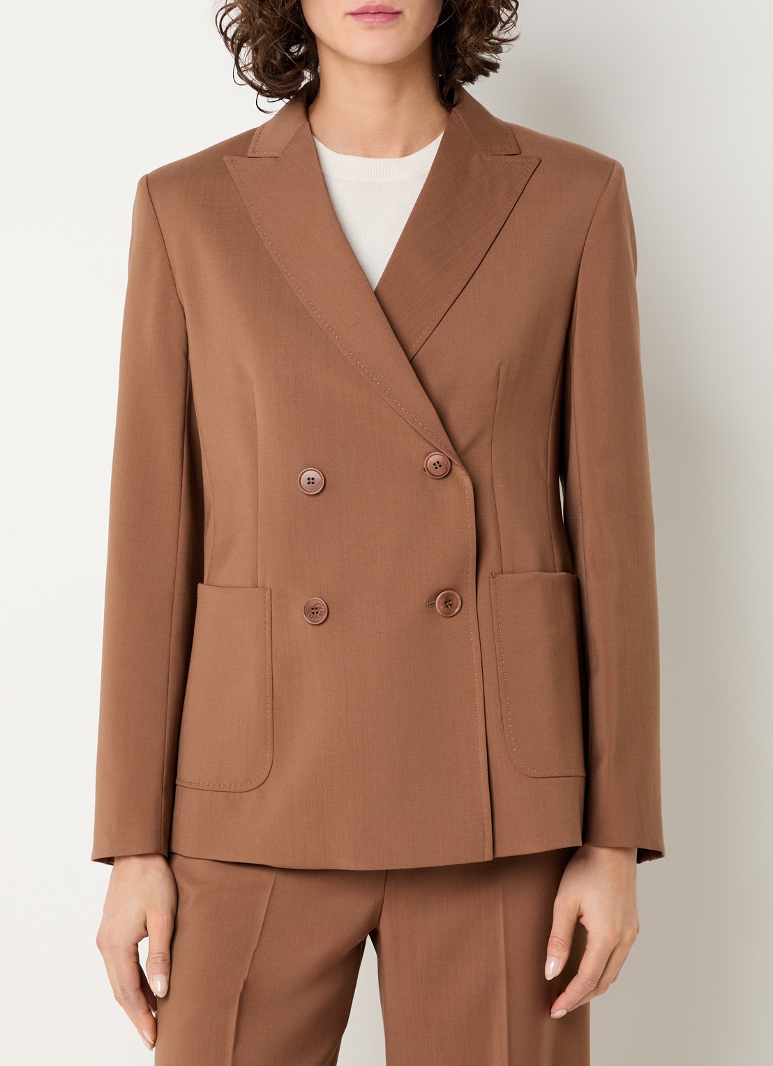 Max Mara Zinnia double-breasted blazer van scheerwol met opgestikte zakken - detail 2 cognac