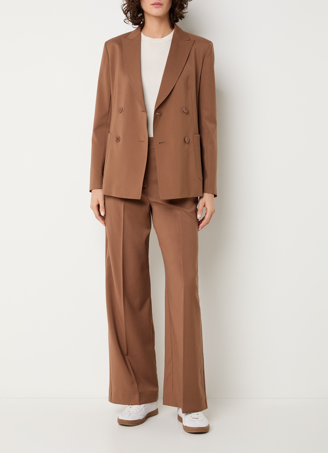 Max Mara Zinnia double-breasted blazer van scheerwol met opgestikte zakken - voorkant 4 cognac