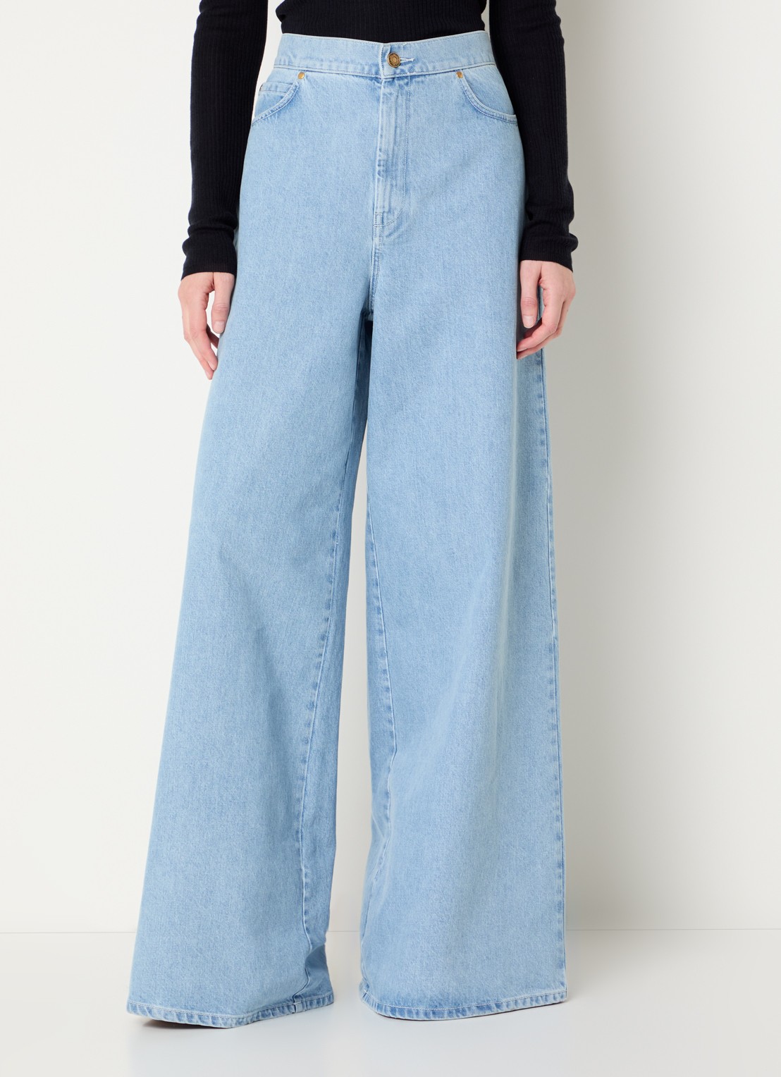 MaxMara Affari high waist wide leg jeans met lichte wassing - detail 3 indigo