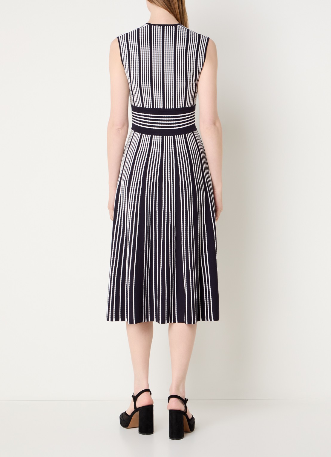 MaxMara Agreste midi jurk met V-hals en streepprint - achterkant 2 donkerblauw