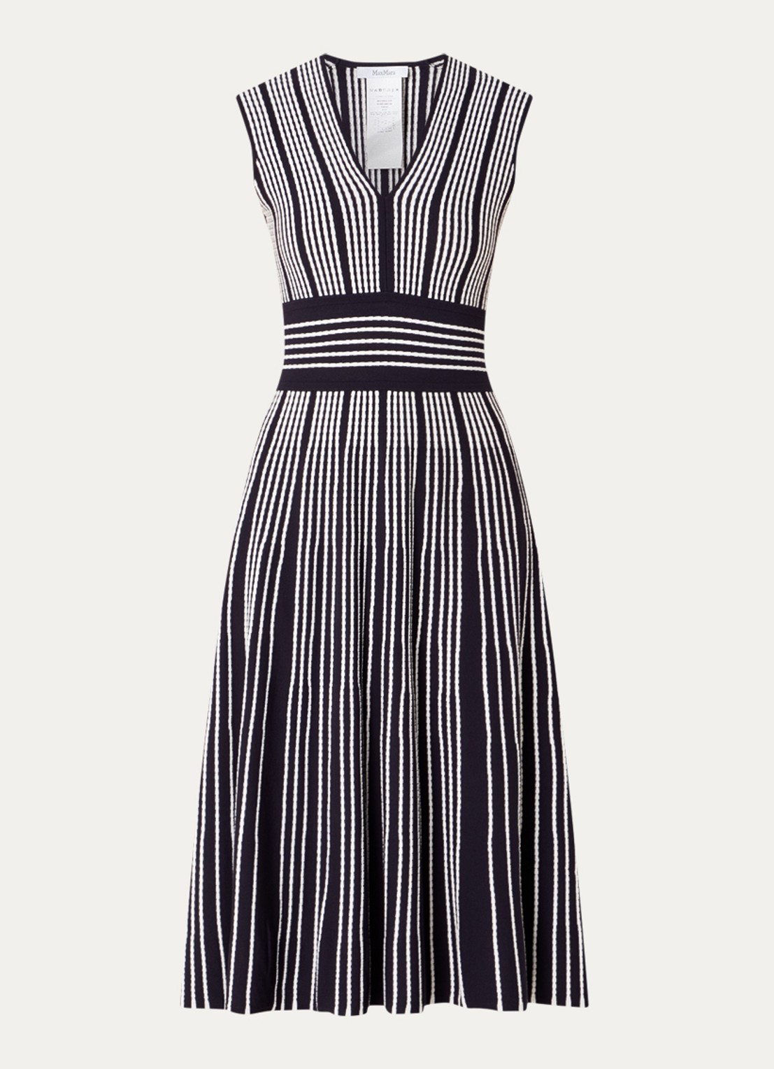 MaxMara Agreste midi jurk met V-hals en streepprint - voorkant 3 donkerblauw