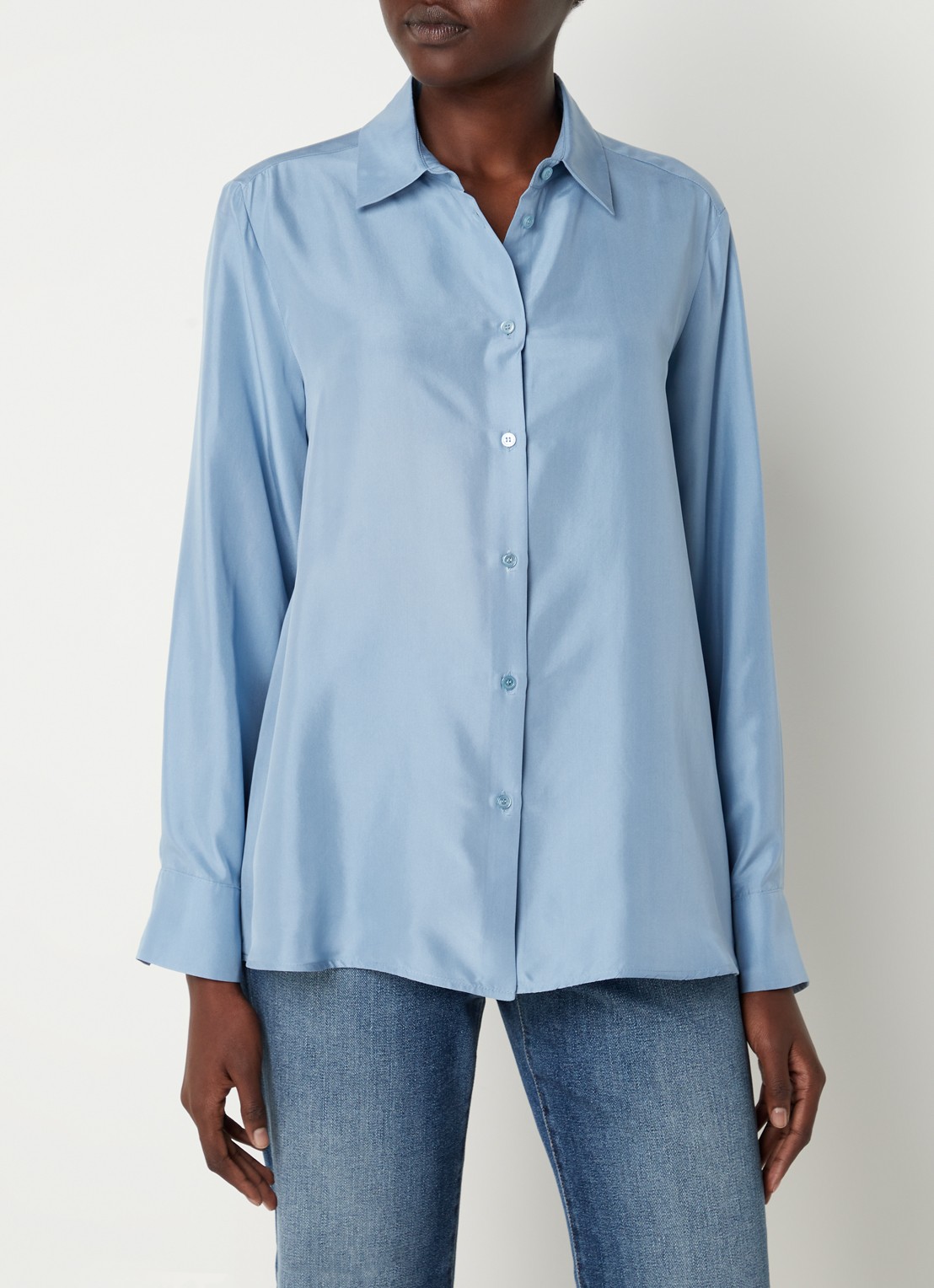 MaxMara Almina blouse van zijde - detail 3 blauwgrijs