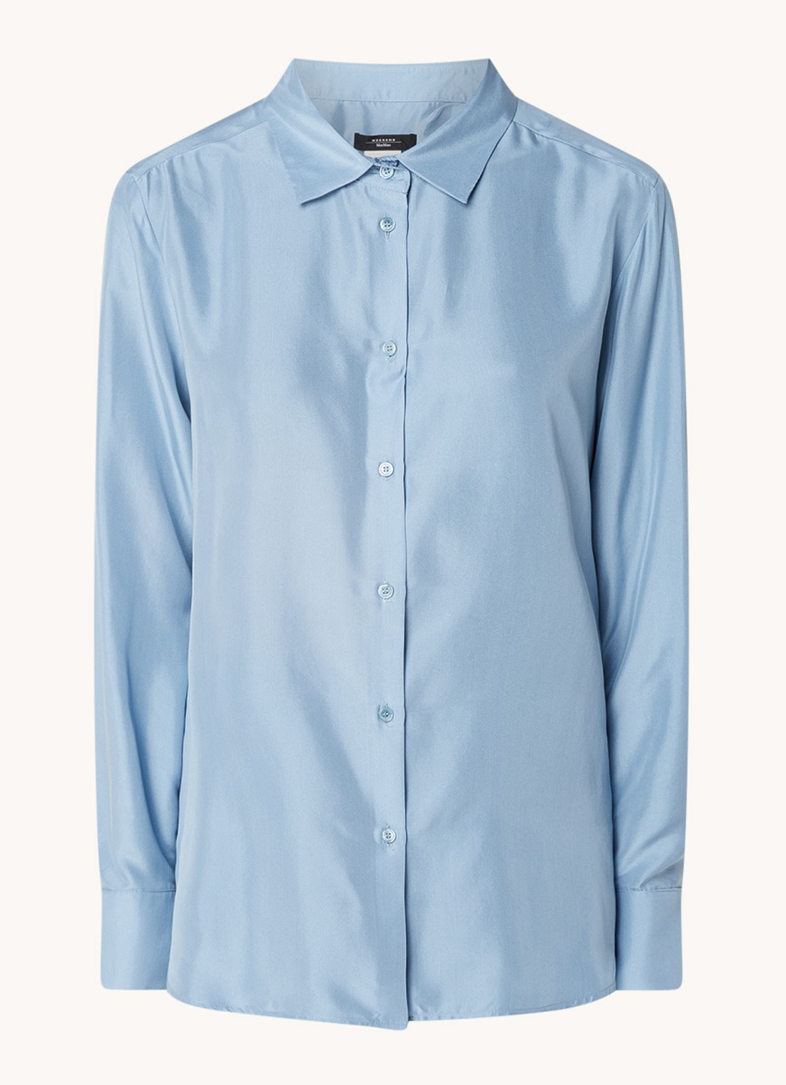 MaxMara Almina blouse van zijde - voorkant blauwgrijs
