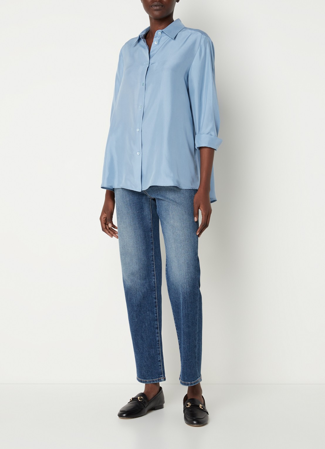 MaxMara Almina blouse van zijde - voorkant 2 blauwgrijs