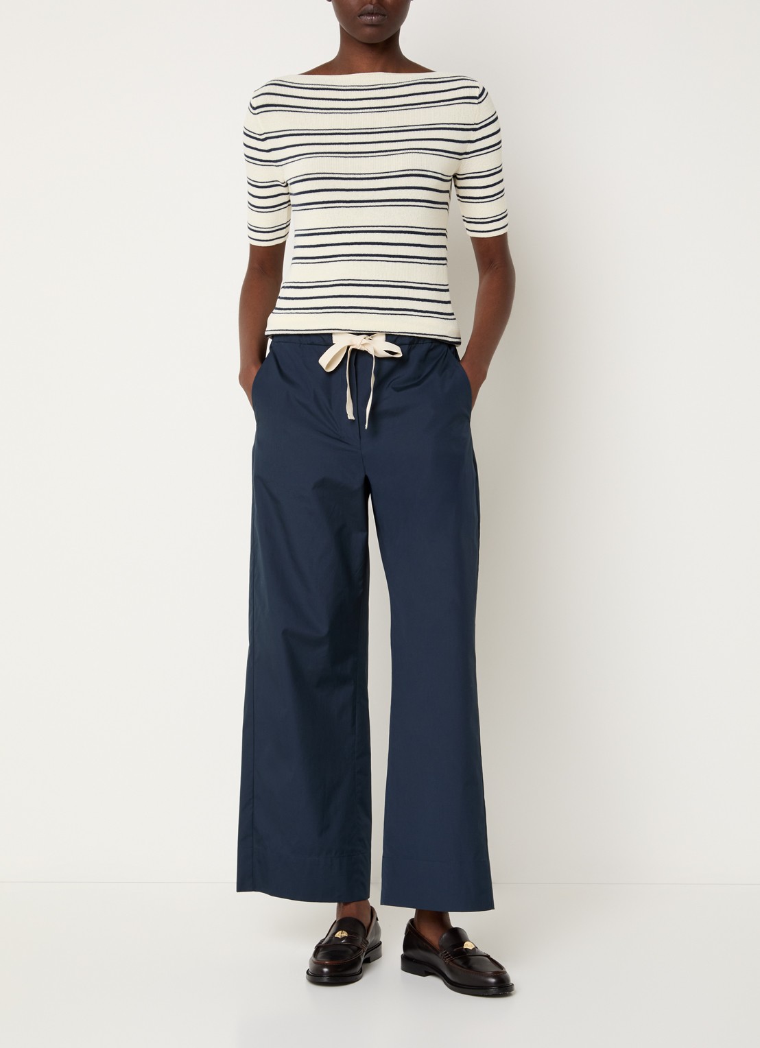 MaxMara Argento high waist straight fit pantalon met steekzakken - voorkant 3 donkerblauw