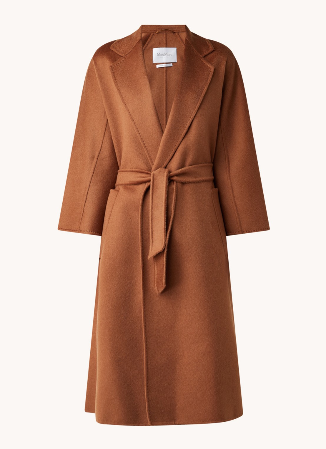 MaxMara Arona mantel van scheerwol met strikceintuur - voorkant 2 bruin