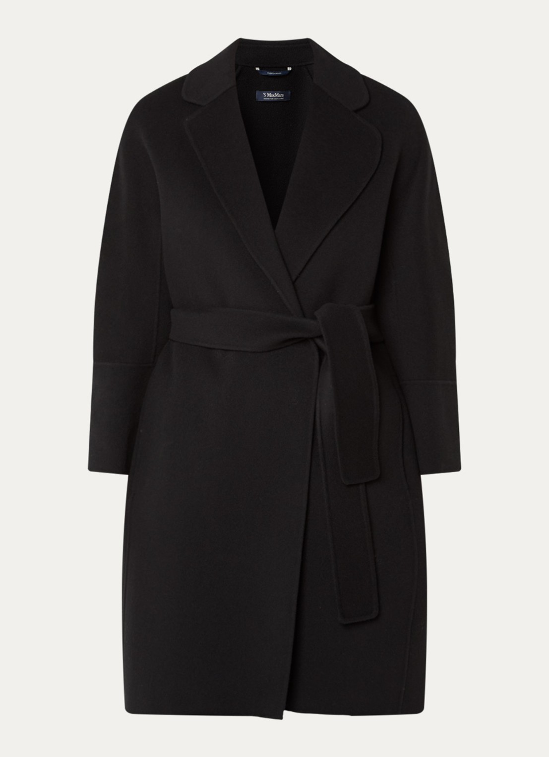 MaxMara Arona mantel van scheerwol met strikceintuur - voorkant 2 zwart