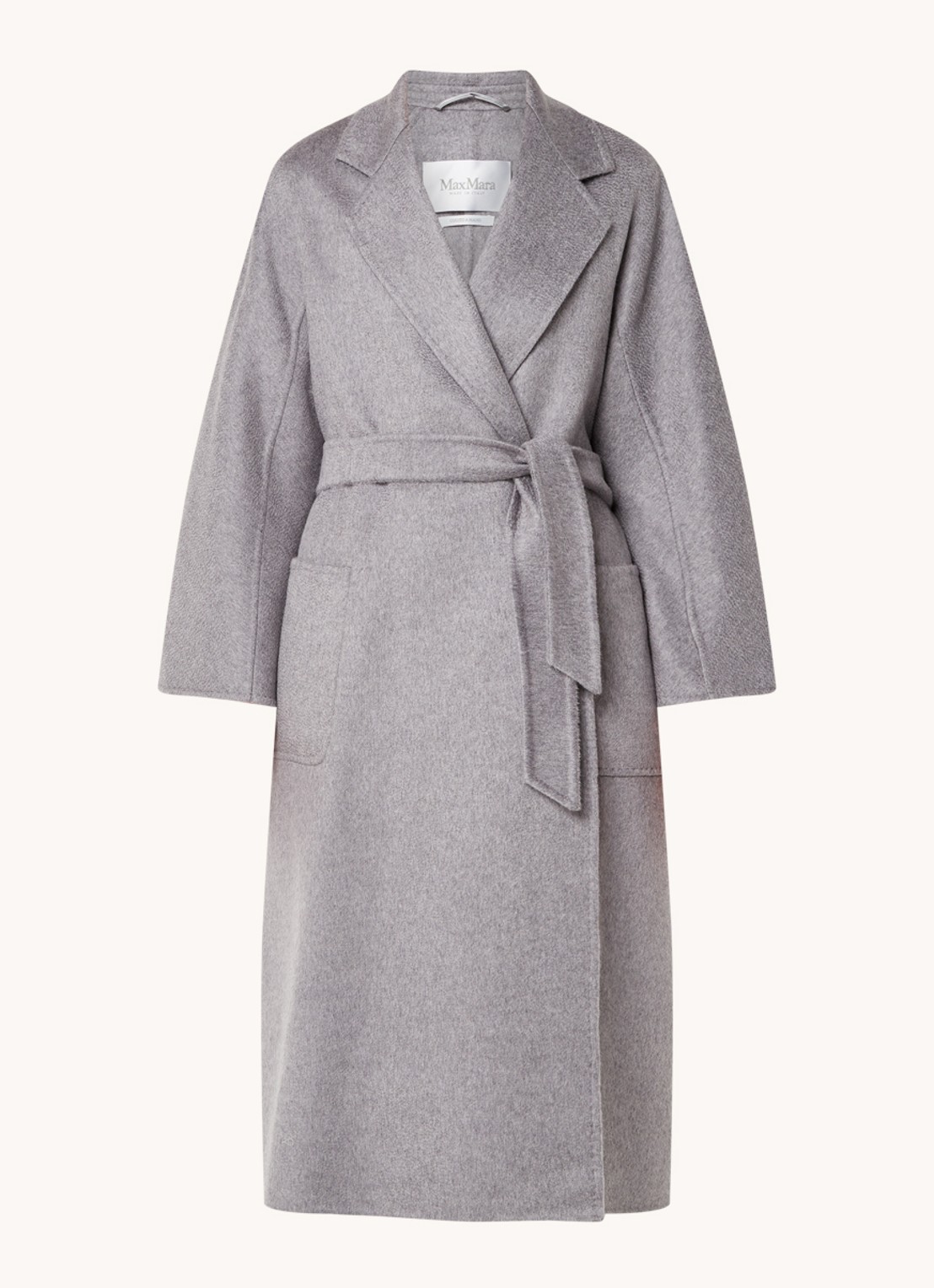 MaxMara Arona mantel van scheerwol met strikceintuur - voorkant 3 lichtgrijs