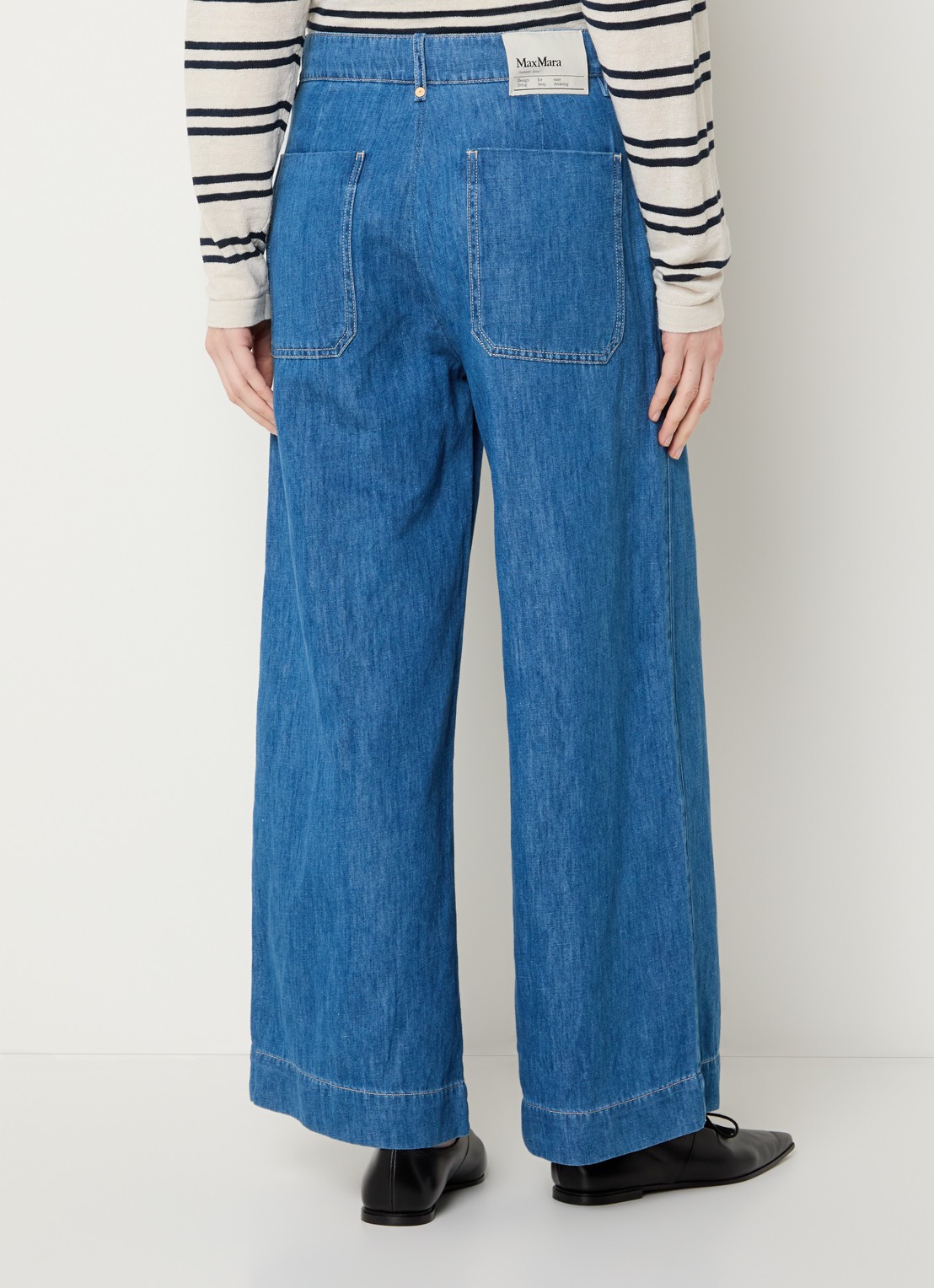 MaxMara Astice high waist wide leg jeans in linnenblend - achterkant 2 indigo
