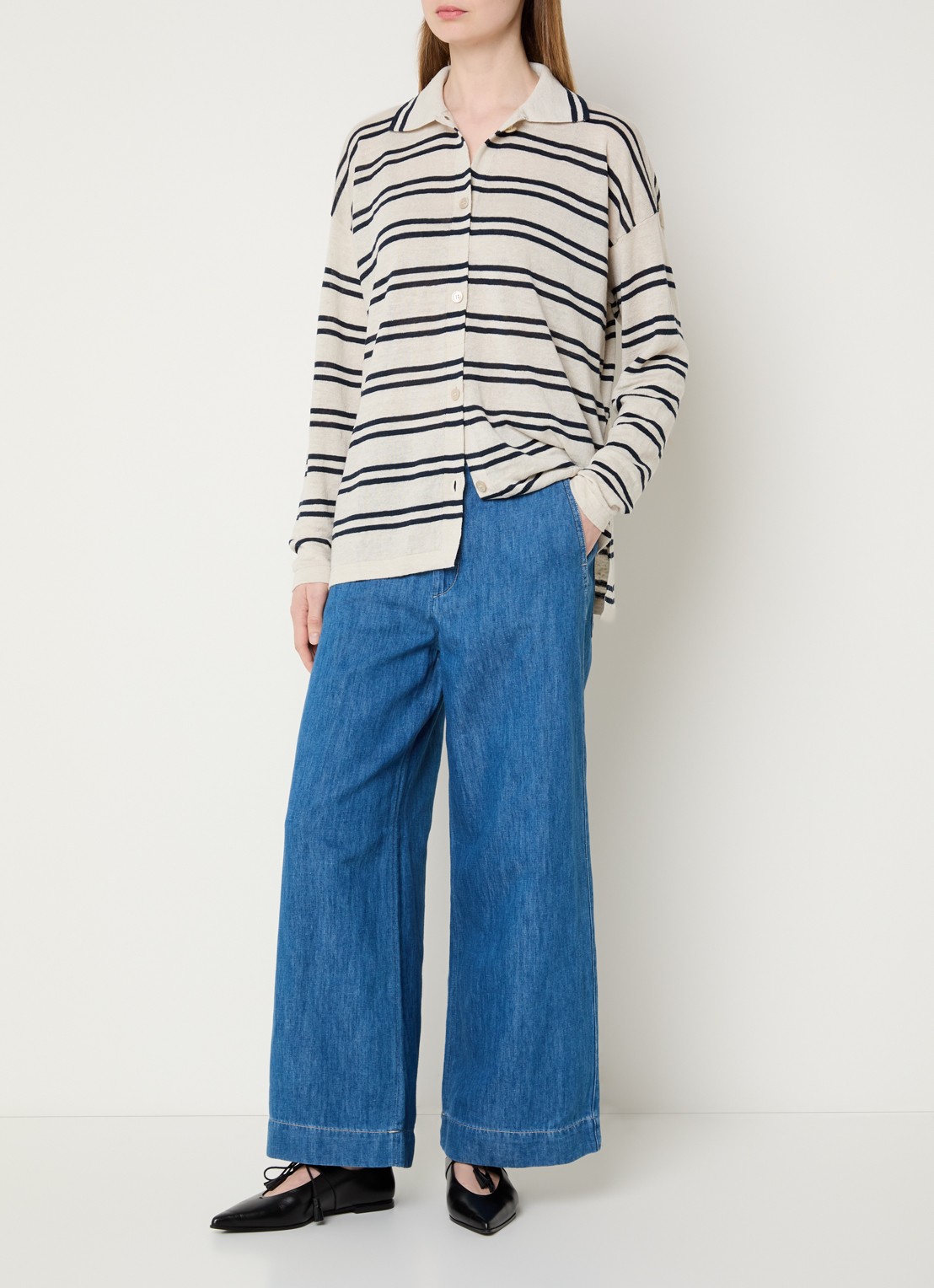MaxMara Astice high waist wide leg jeans in linnenblend - voorkant 4 indigo