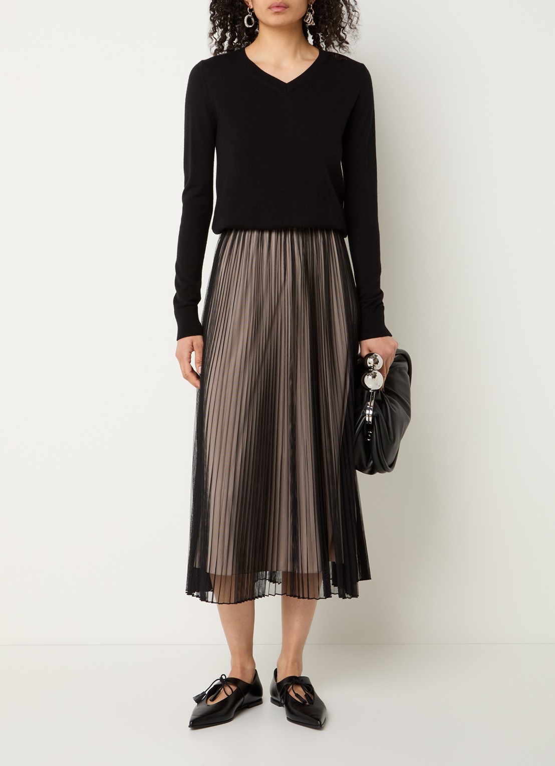 MaxMara Baby high waist midi rok met plissé - voorkant 3 zwart