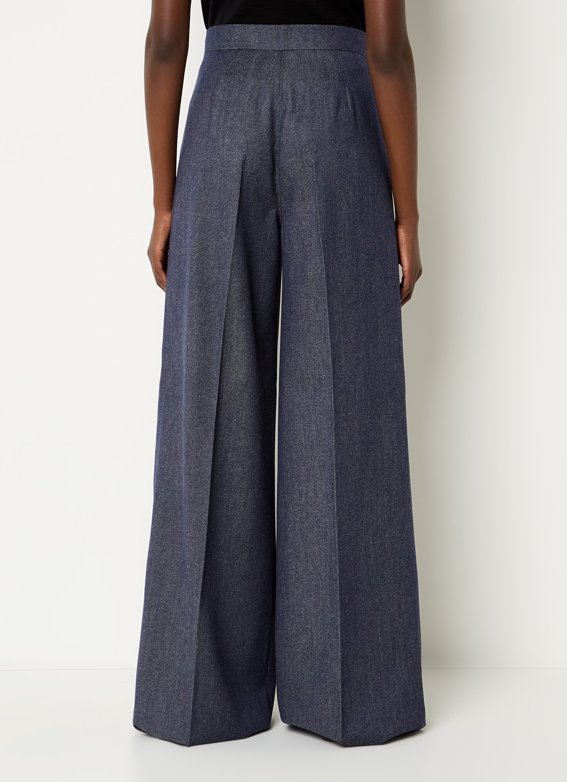 MaxMara Baden high waist wide fit pantalon van scheerwol met steekzakken - achterkant donkerblauw