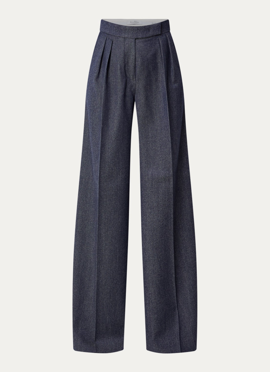 MaxMara Baden high waist wide fit pantalon van scheerwol met steekzakken - voorkant 3 donkerblauw