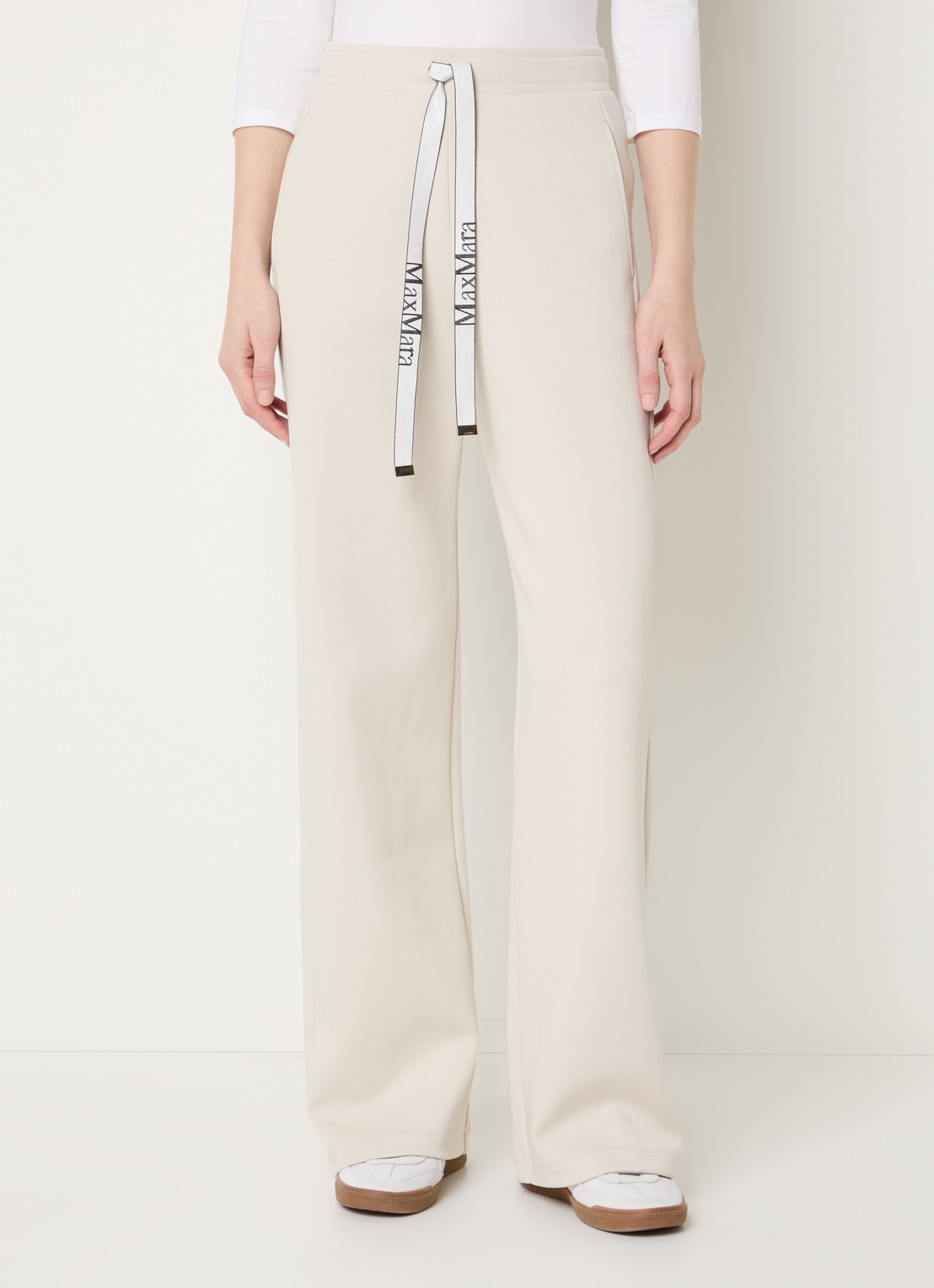 MaxMara Bali high waist straight fit broek met steekzakken - detail 4 vanillegeel
