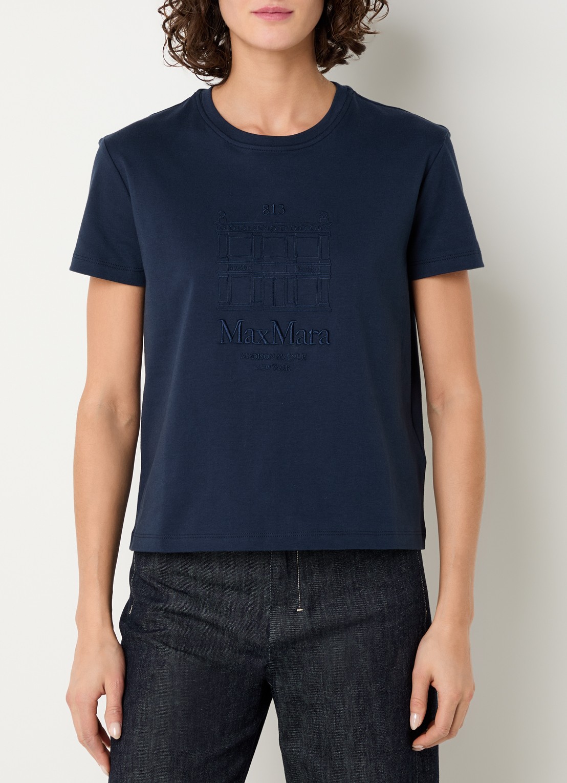 MaxMara Bella T-shirt met logoprint - detail 4 donkerblauw