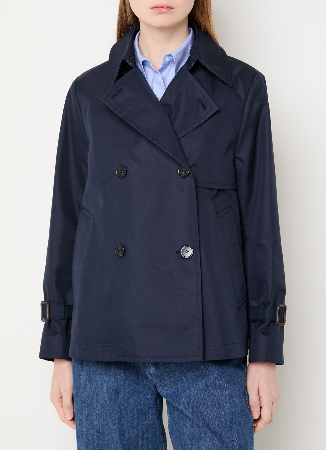 MaxMara Biglia double-breasted trenchcoat met split - detail 4 donkerblauw