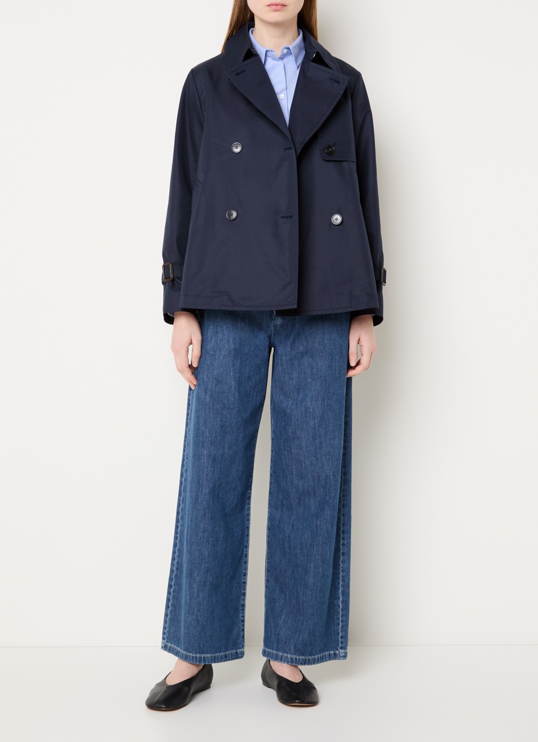 MaxMara Biglia double-breasted trenchcoat met split - voorkant 3 donkerblauw
