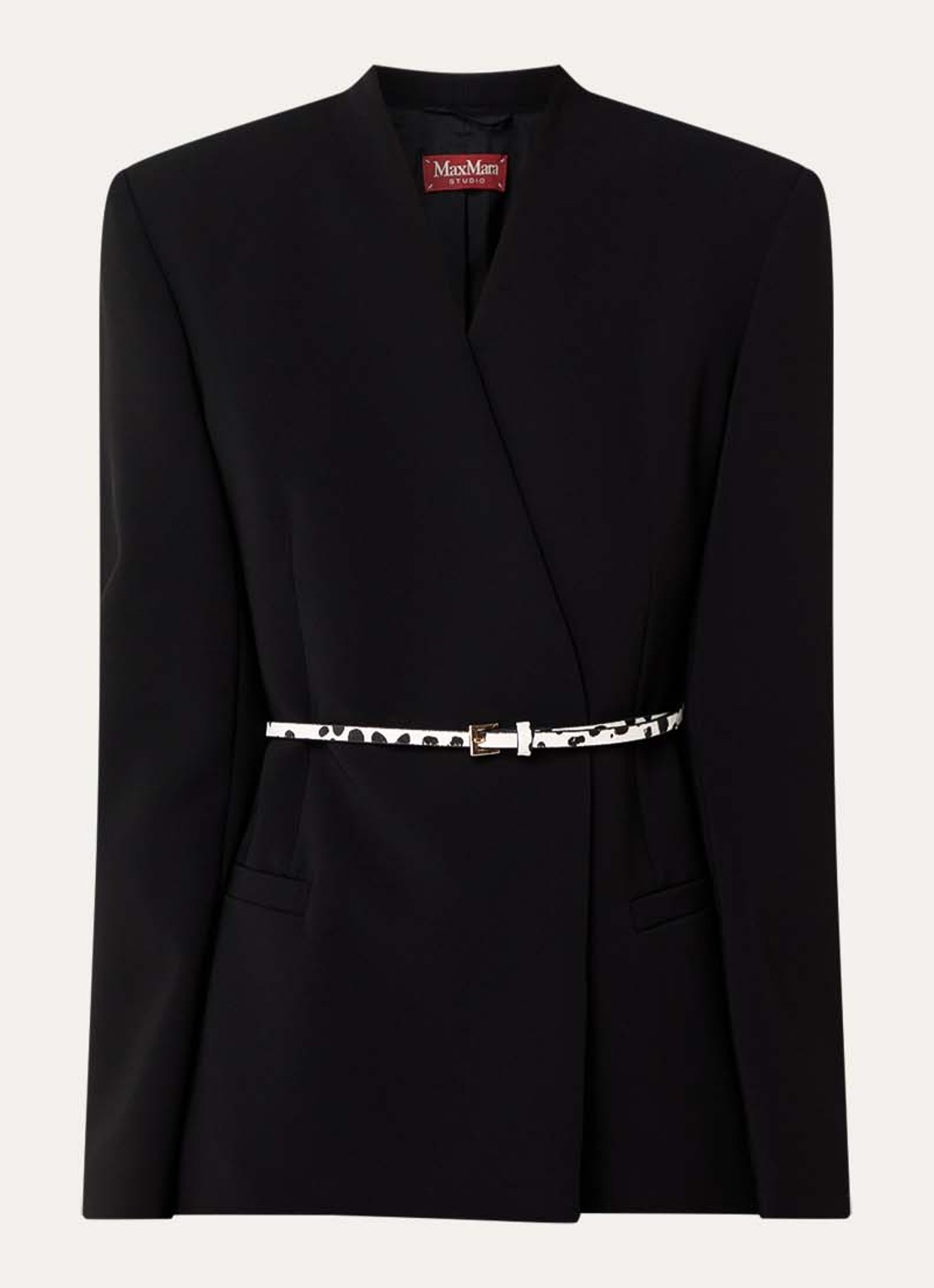 MaxMara Blazer met schoudervulling en ceintuur - voorkant 3 zwart