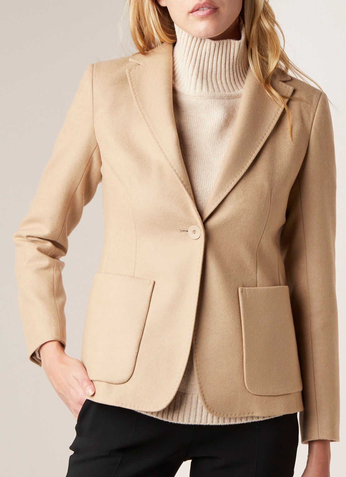 MaxMara Blazer van wol met sierstiksels - detail 2 camel
