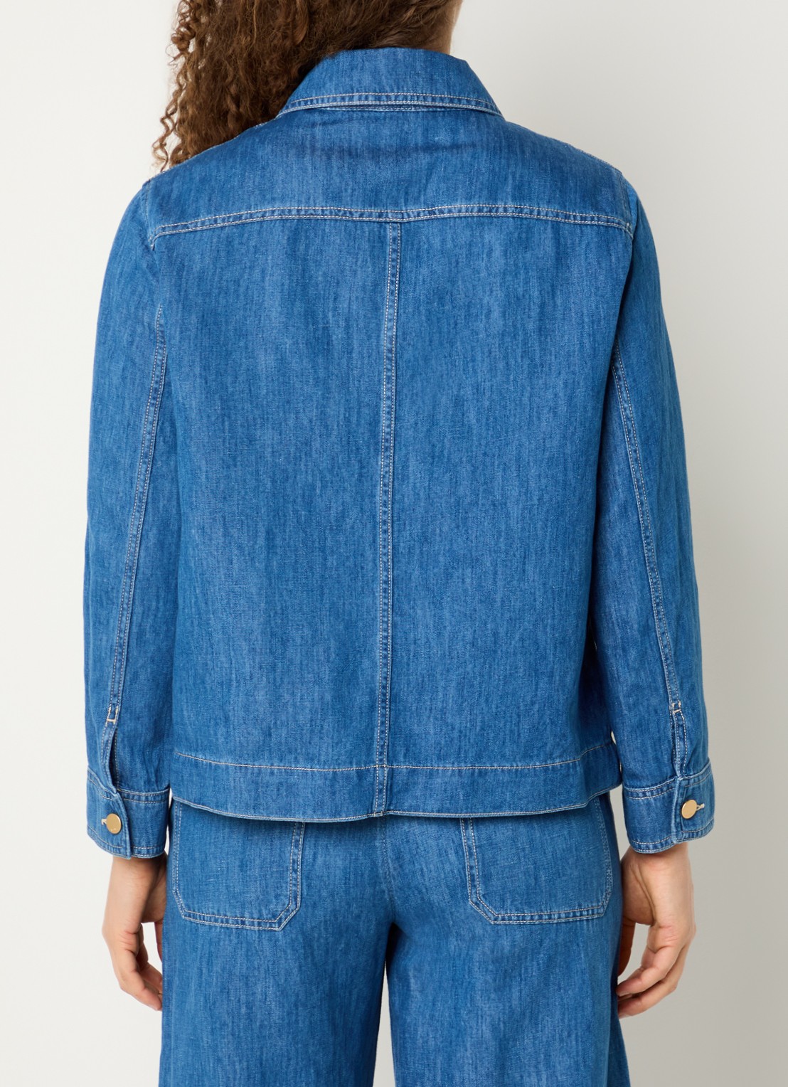 MaxMara Blouse in linnenblend met borstzakken - achterkant indigo