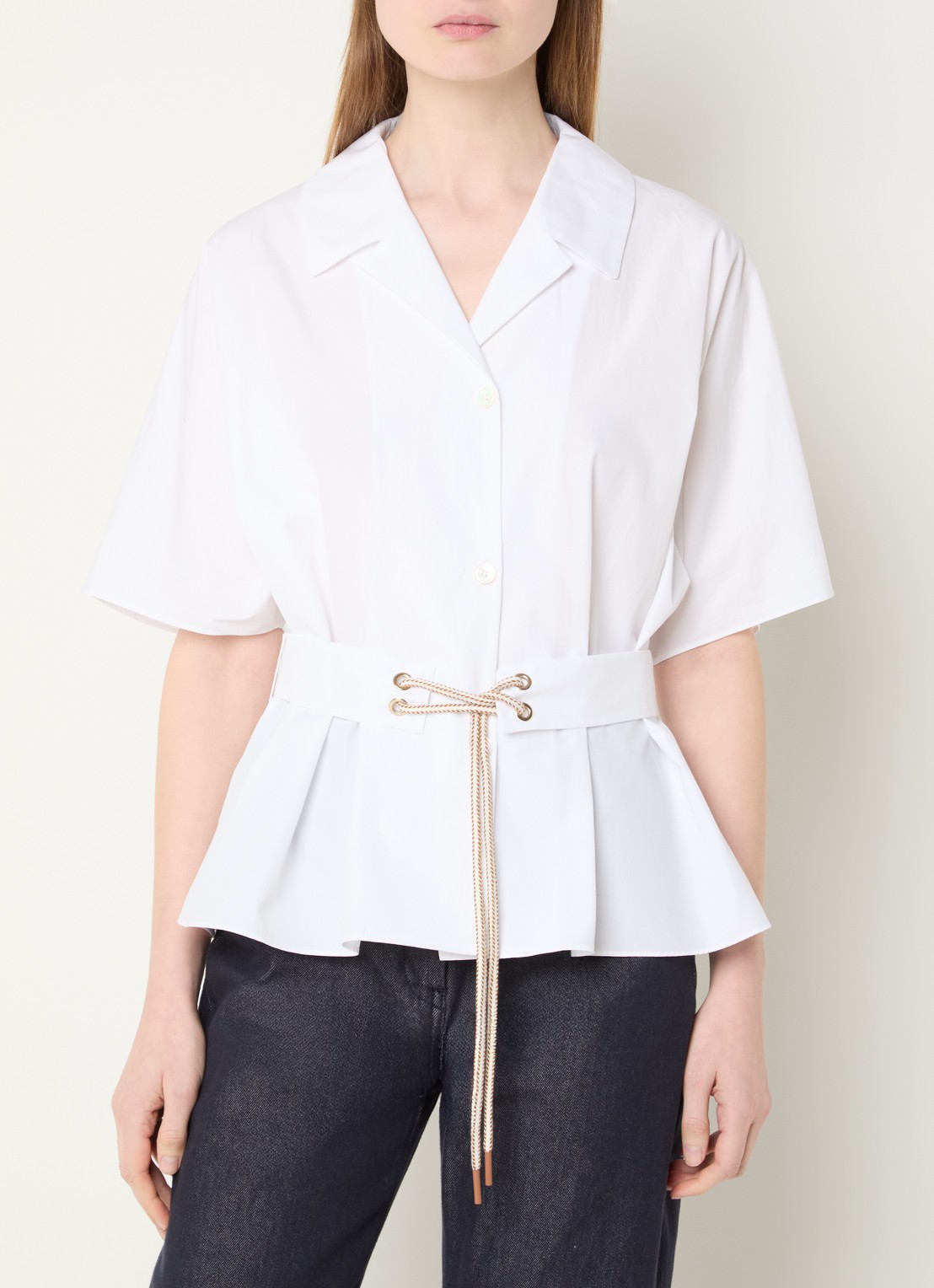 MaxMara Blouse met ceintuur en vleermuismouwen - detail 4 wit