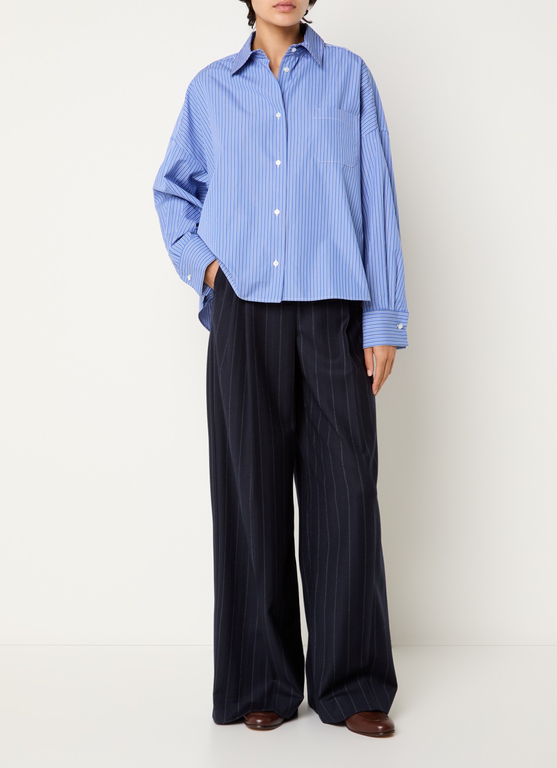 MaxMara Blouse met streepprint - voorkant 2 kobaltblauw