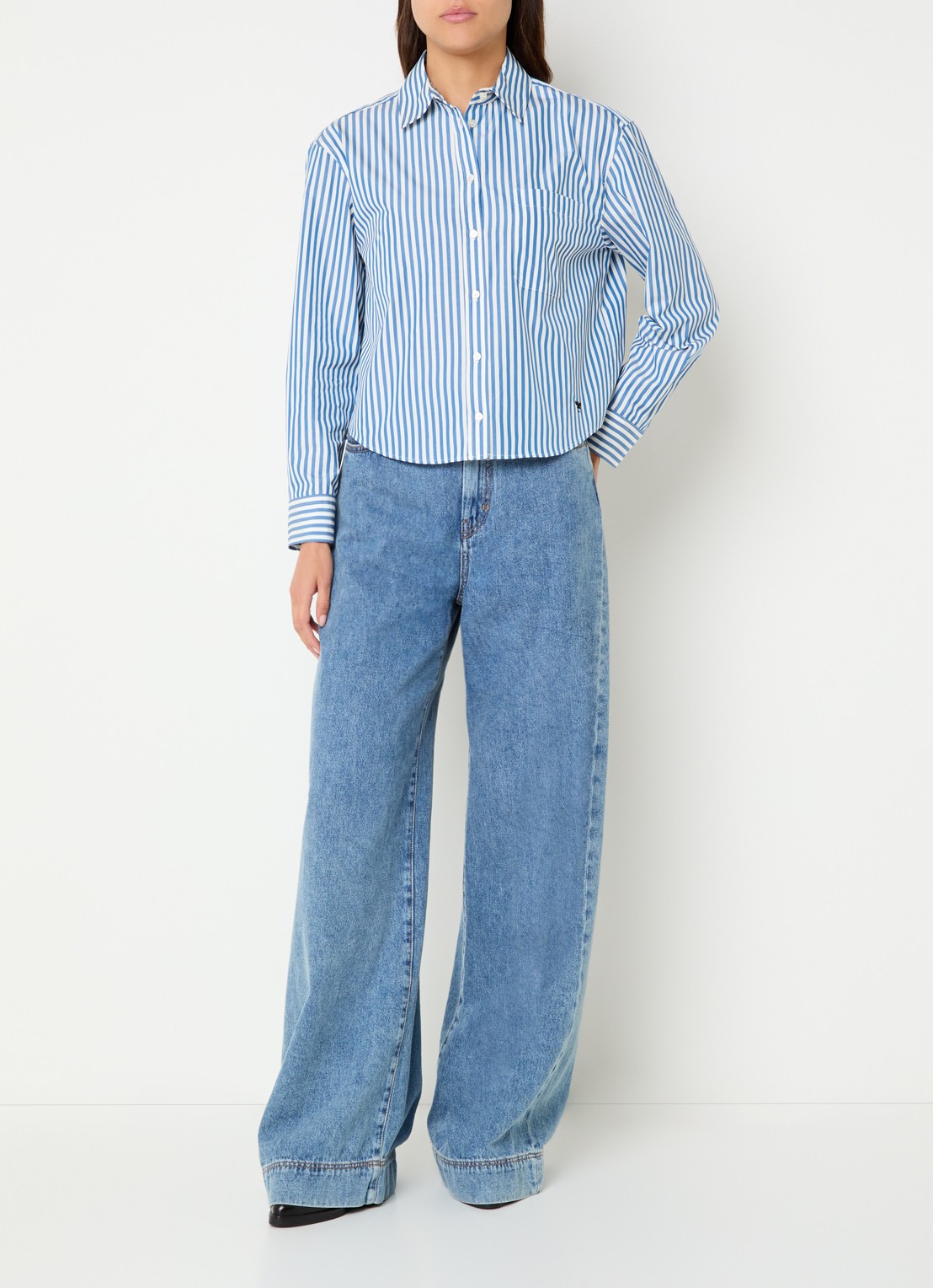 MaxMara Blouse met streepprint - voorkant 4 blauw