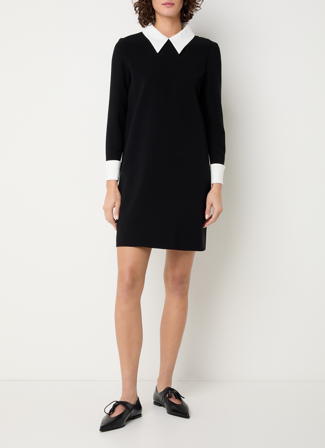 MaxMara Bravo midi jurk met kraag - voorkant 4 zwart