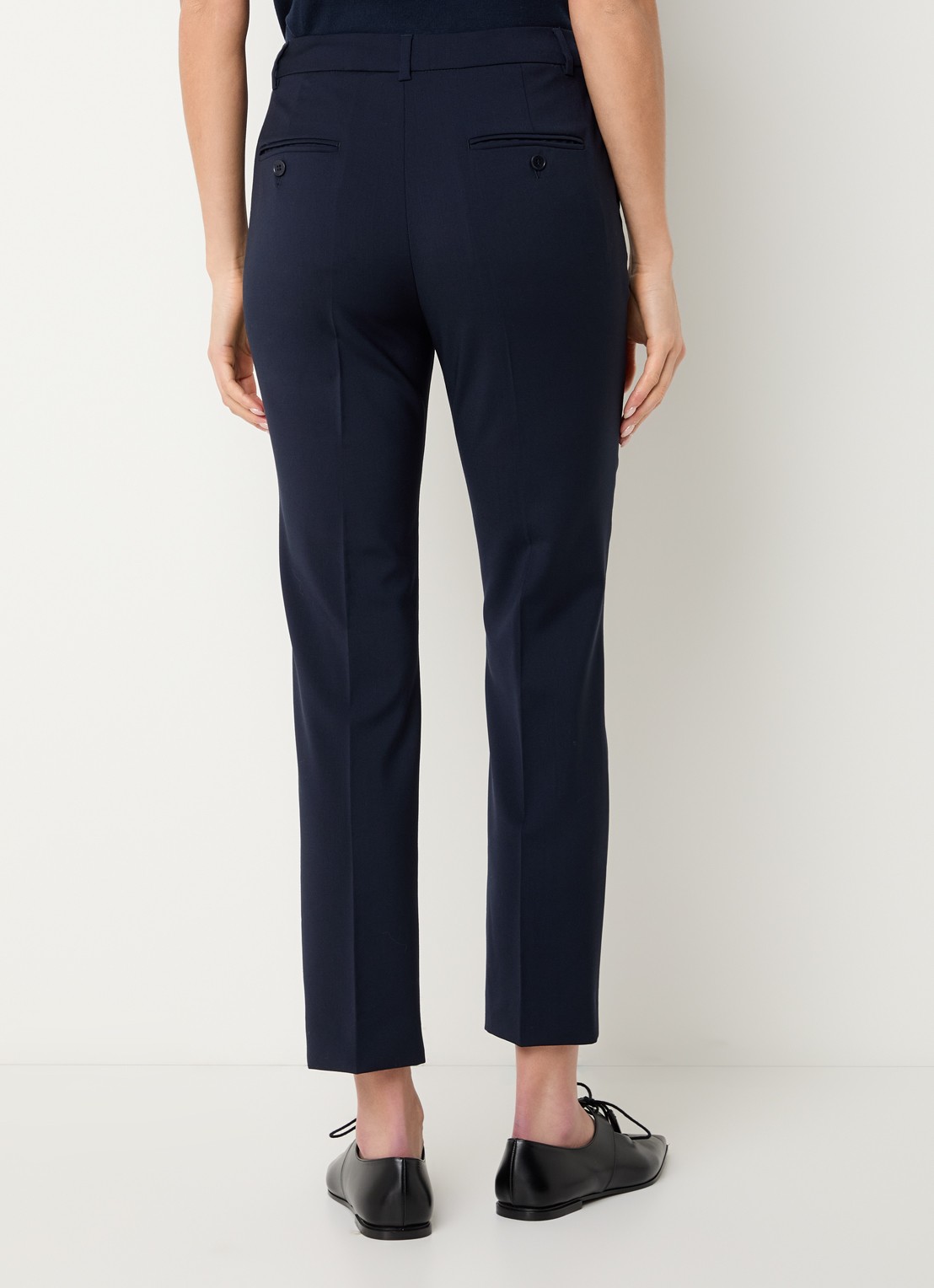 MaxMara Canon mid waist straight fit pantalon van scheerwol met steekzakken - achterkant donkerblauw