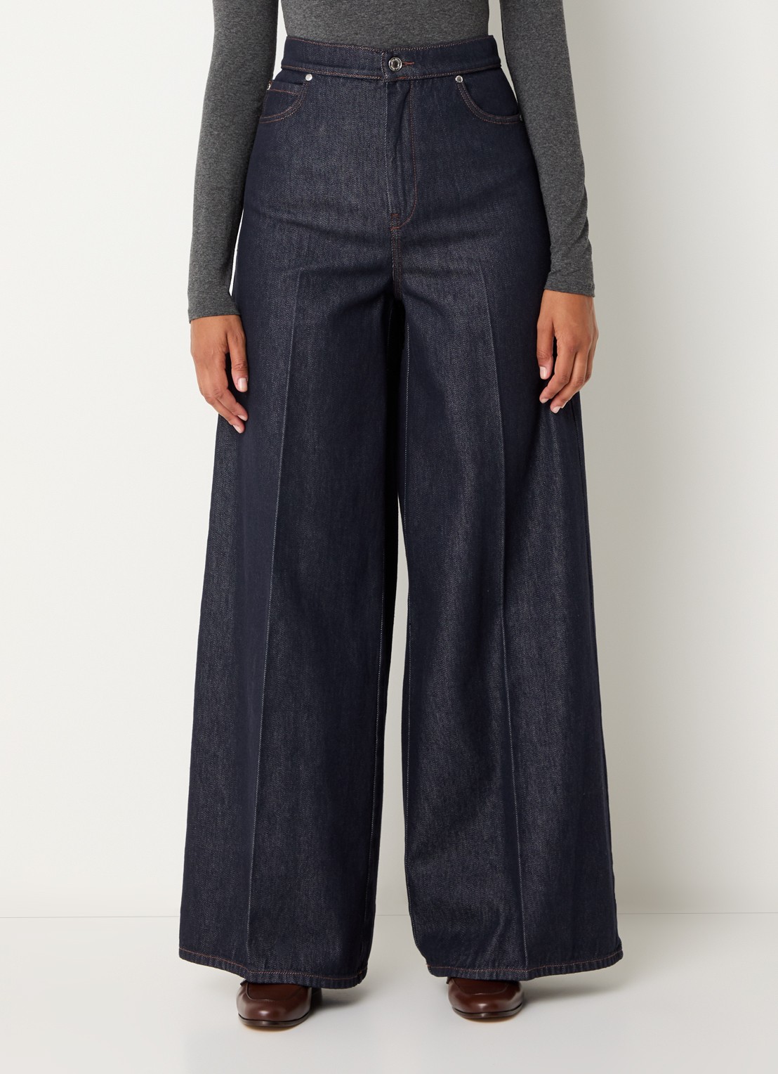 MaxMara Carmine high waist wide leg jeans met persplooi - detail 3 indigo