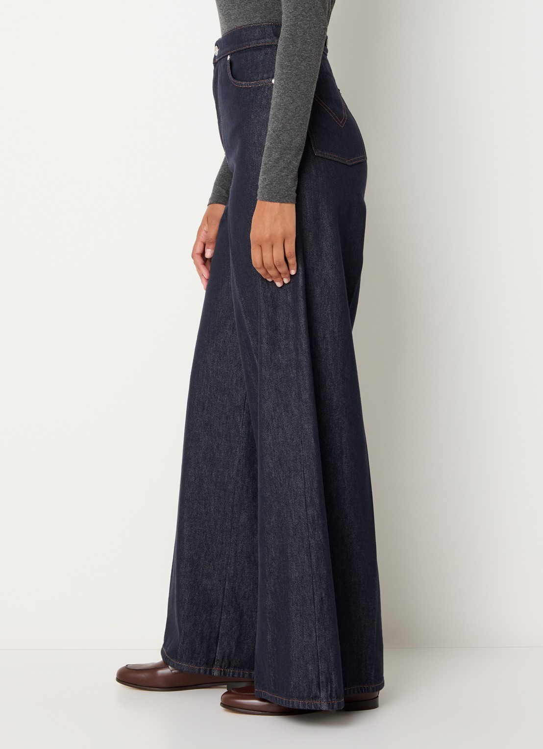 MaxMara Carmine high waist wide leg jeans met persplooi - detail 4 indigo