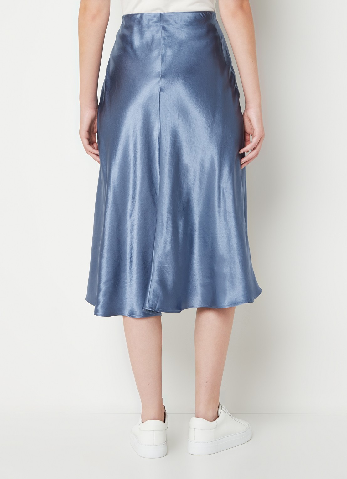 MaxMara Coimbra midirok met plooidetail - achterkant staalblauw