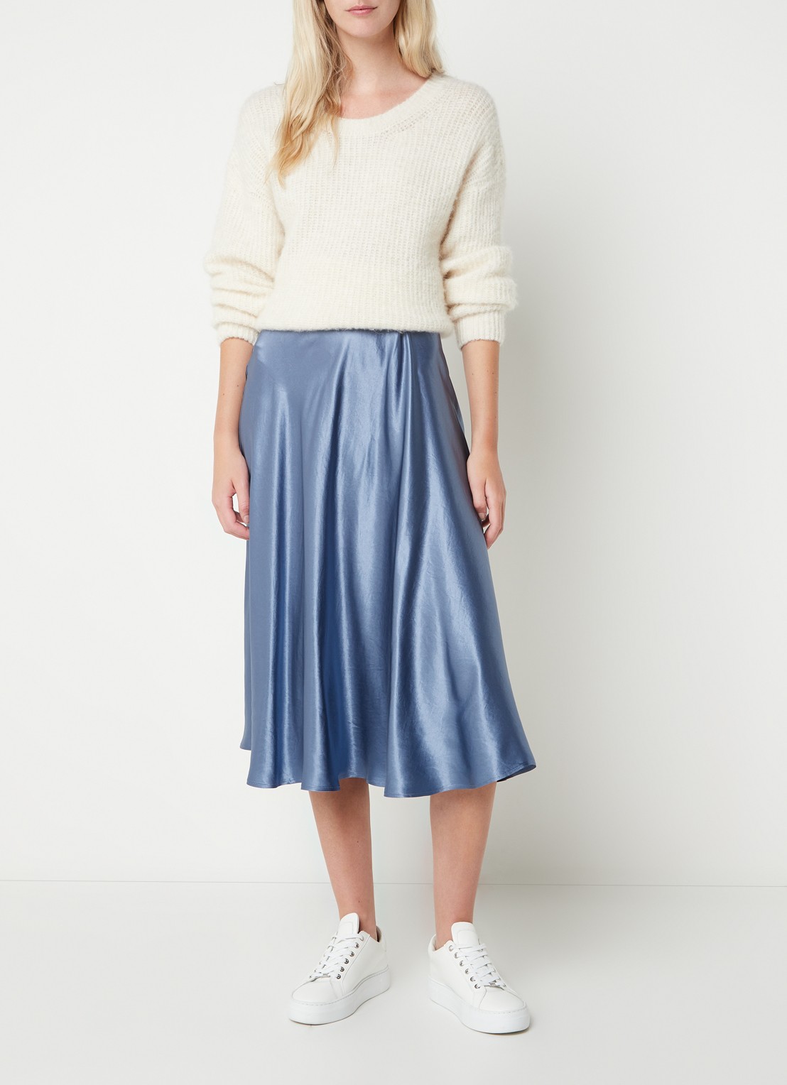 MaxMara Coimbra midirok met plooidetail - voorkant 3 staalblauw