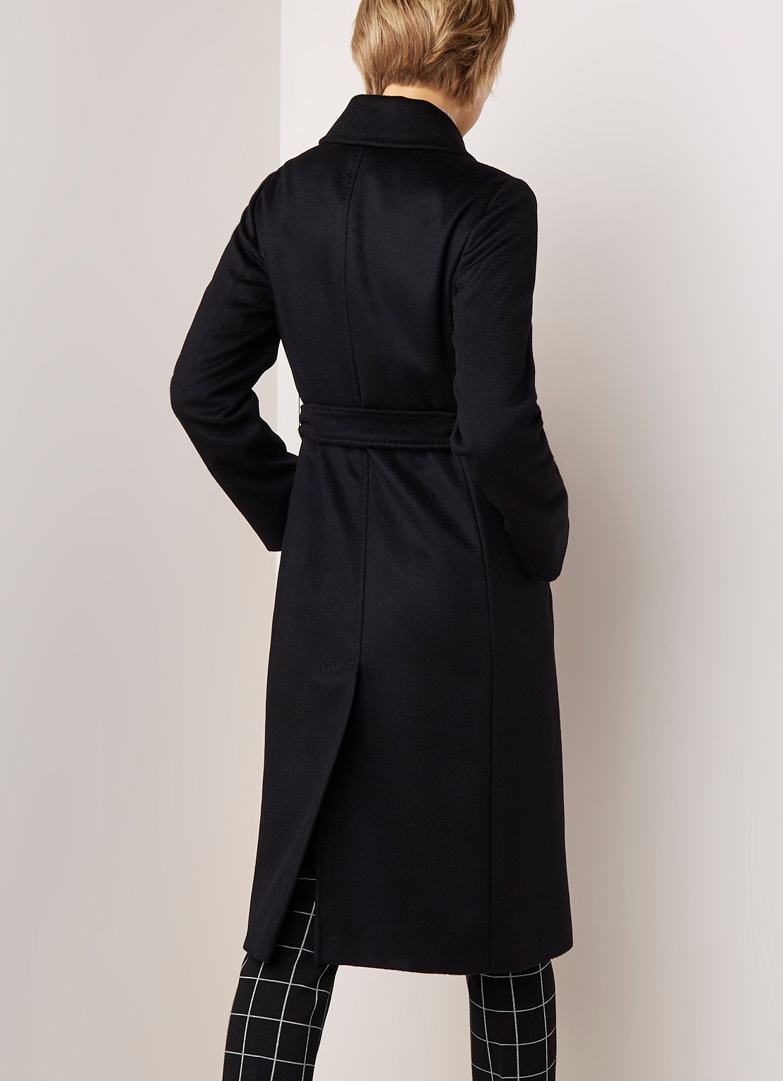 MaxMara Collage mantel in wolblend met strikceintuur - achterkant 5 zwart