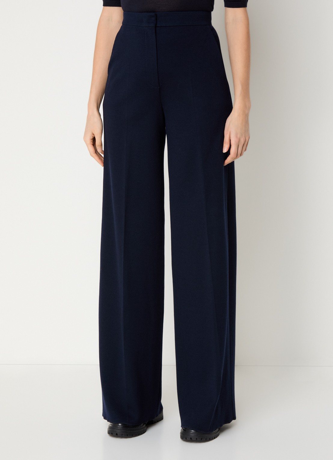 MaxMara Corea high waist wide fit pantalon in scheerwolblend met steekzakken - detail 3 donkerblauw