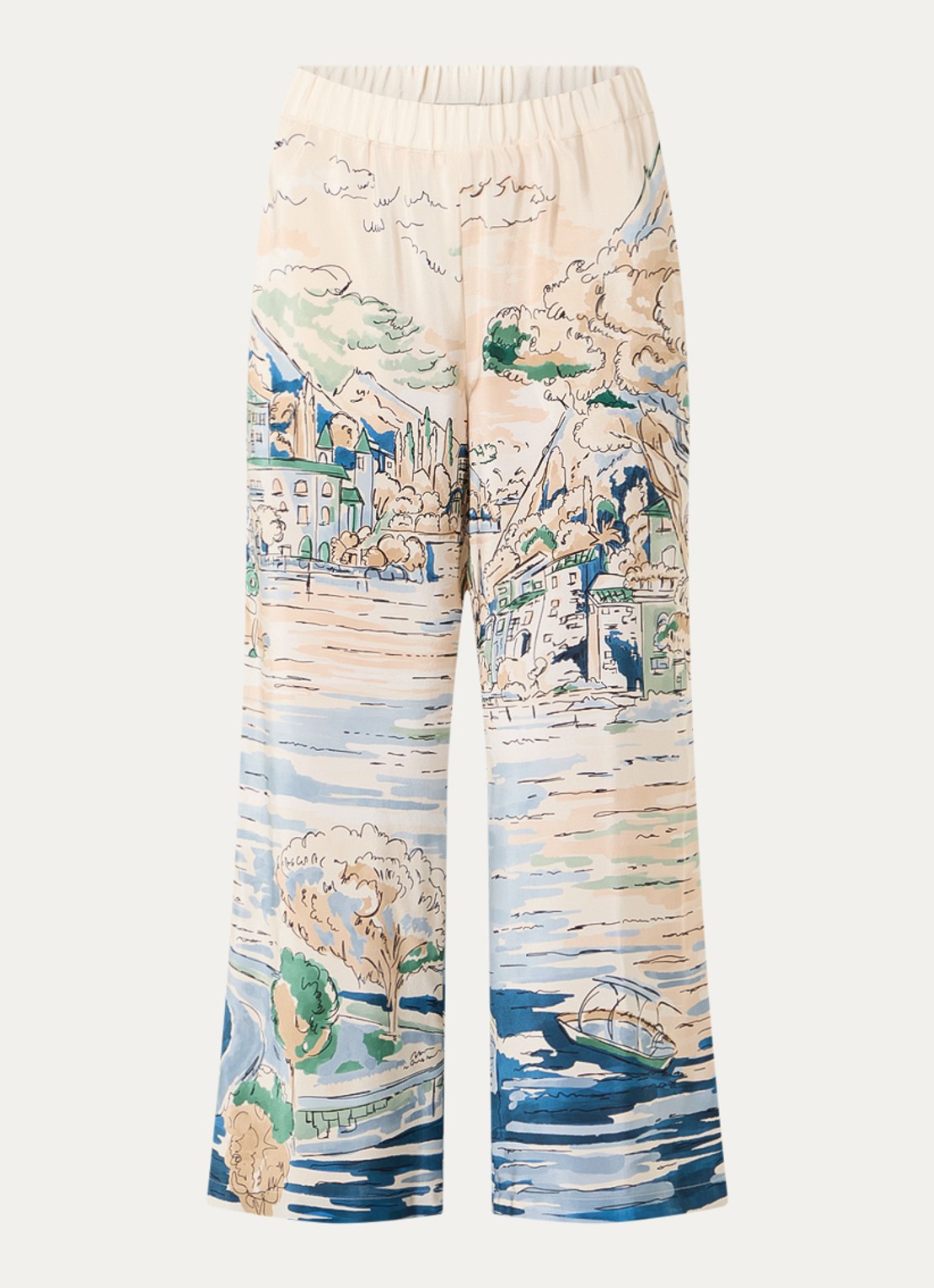 MaxMara Curva high waist straight fit broek van zijde met print - voorkant 3 lichtblauw