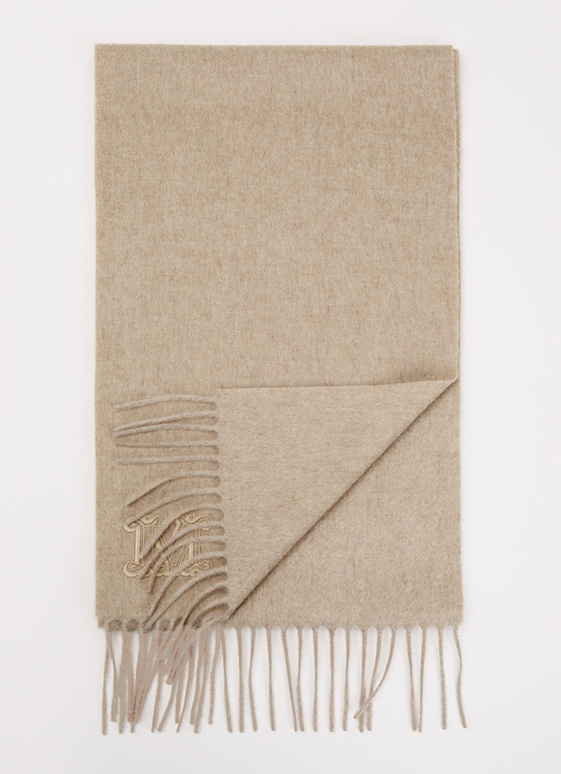 MaxMara Dalia sjaal van kasjmier met franjes 190 x 30 cm  - voorkant 3 beige