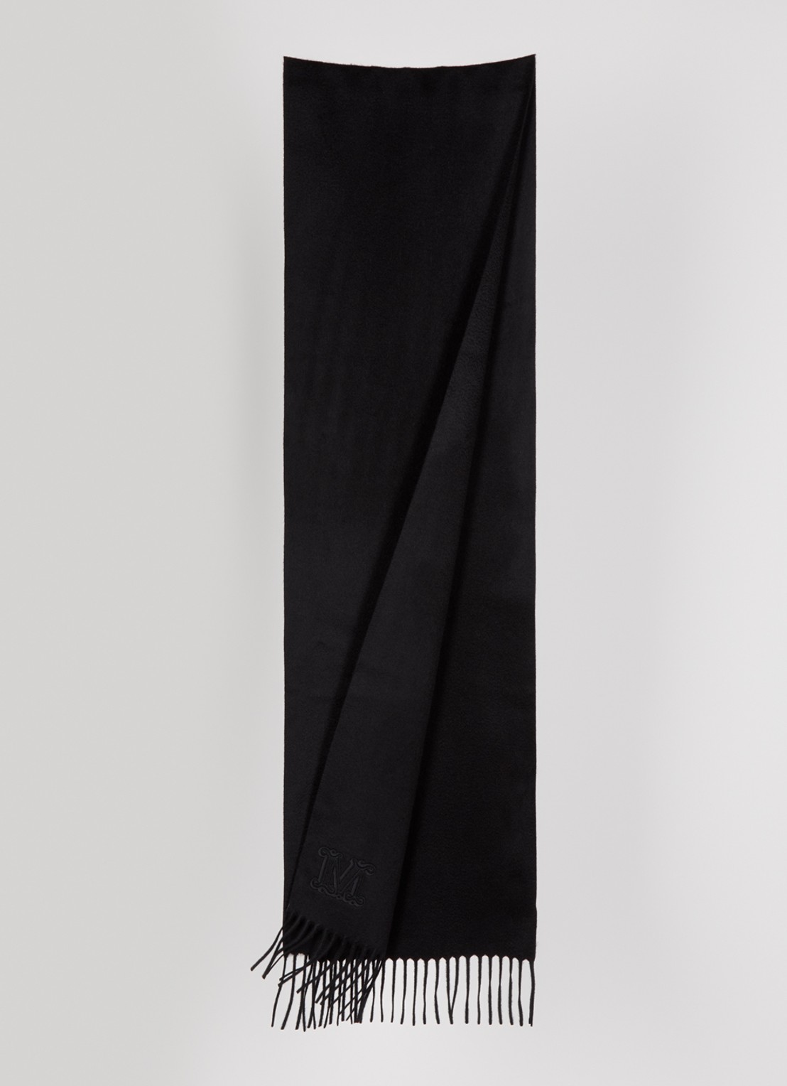 MaxMara Dalia sjaal van kasjmier met franjes 190 x 30 cm  - detail 2 zwart