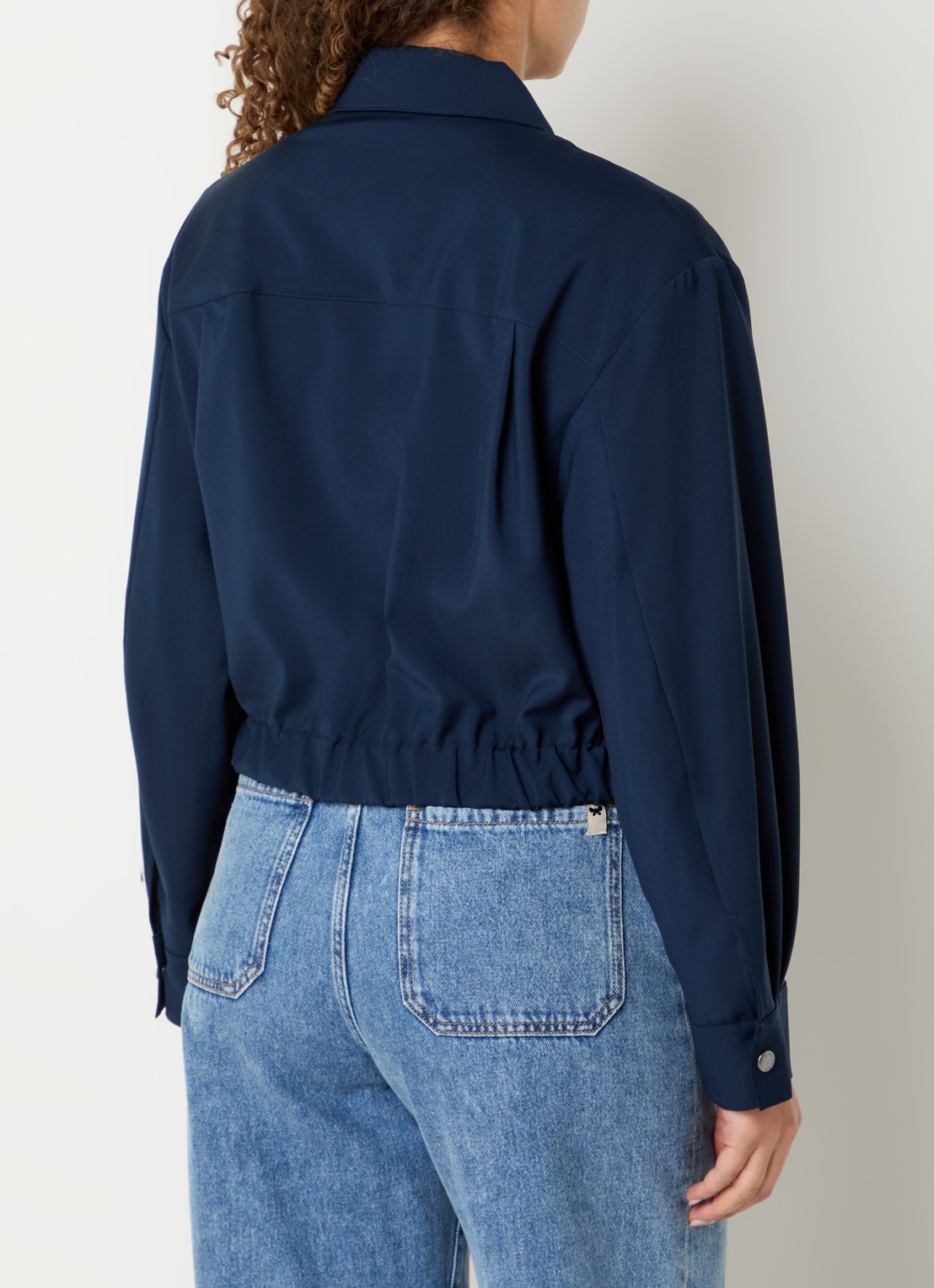 MaxMara Decano cropped jack van scheerwol met opgestikte zakken - achterkant 3 donkerblauw