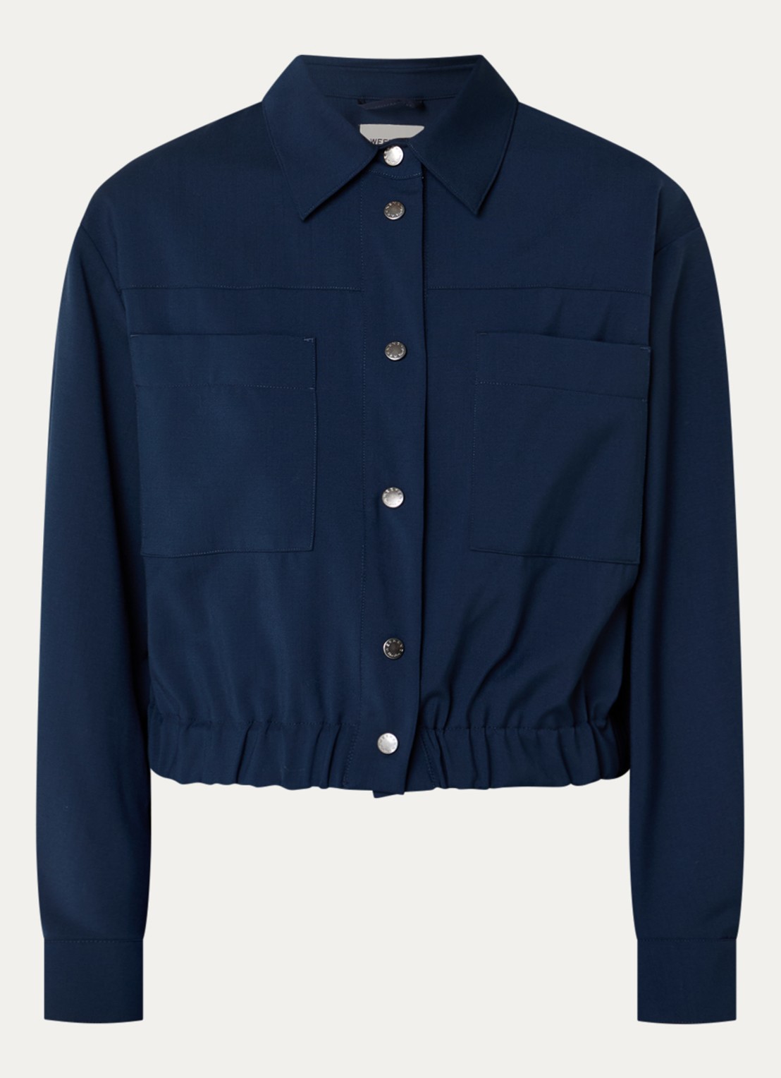 MaxMara Decano cropped jack van scheerwol met opgestikte zakken - voorkant donkerblauw