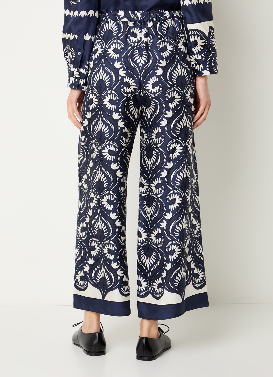 MaxMara Dottica high waist straight fit pantalon van zijde met print - achterkant donkerblauw