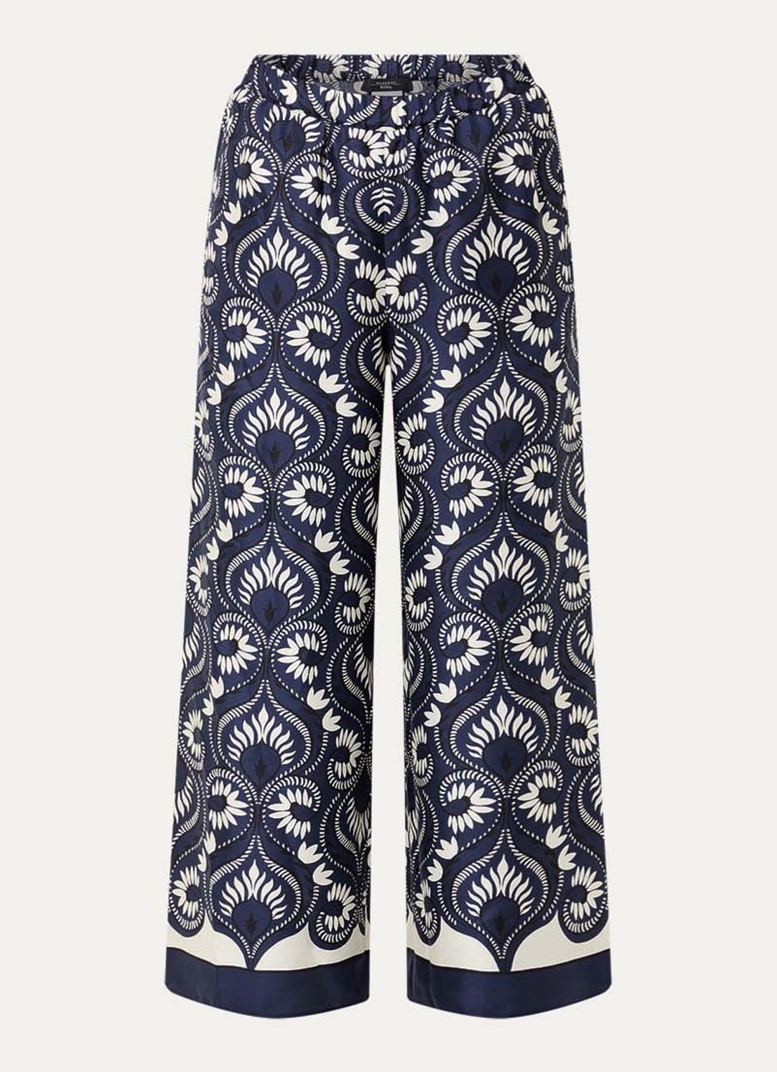 MaxMara Dottica high waist straight fit pantalon van zijde met print - voorkant 2 donkerblauw