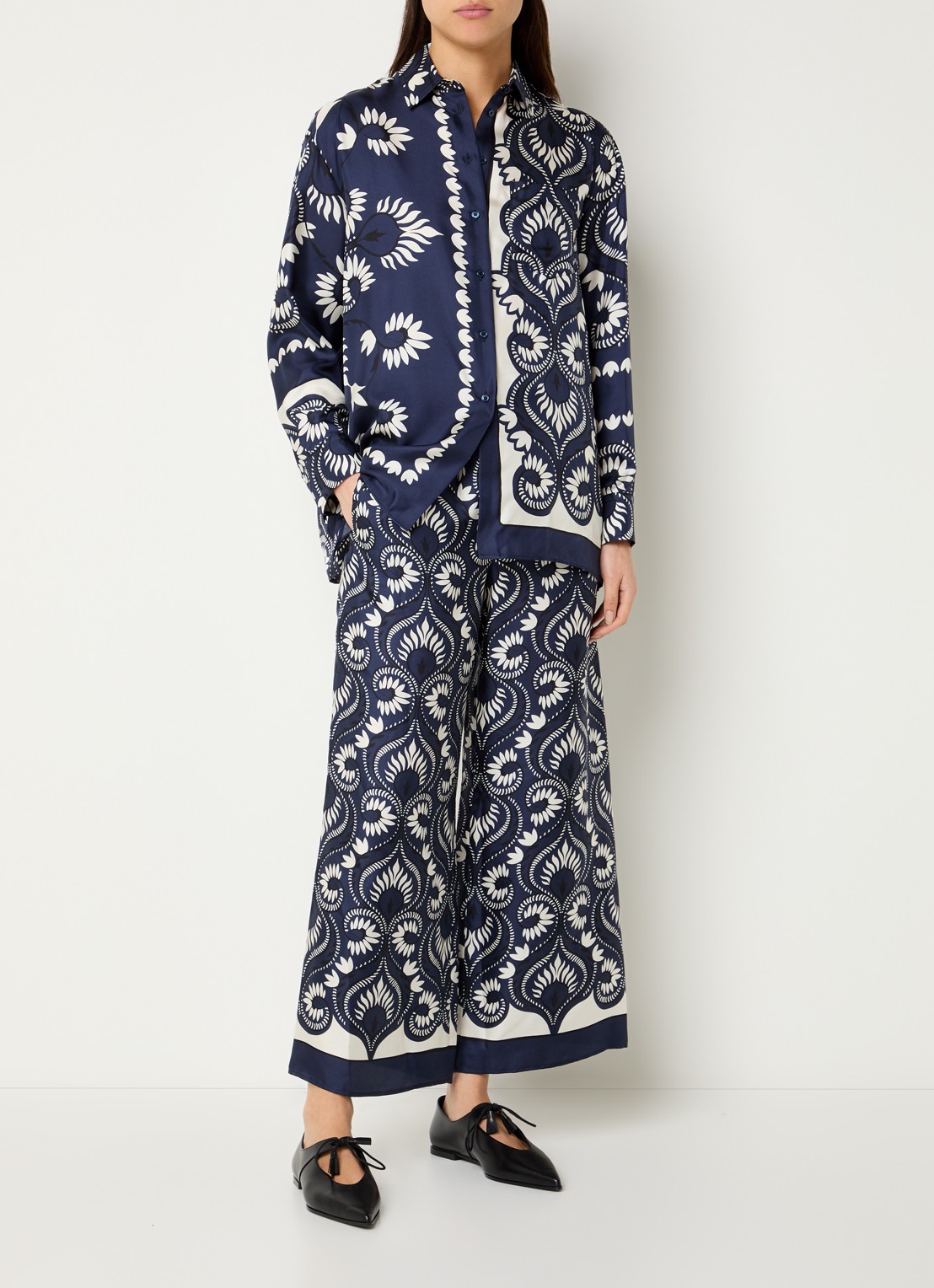 MaxMara Dottica high waist straight fit pantalon van zijde met print - voorkant 3 donkerblauw